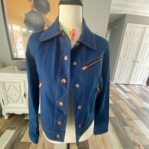 Jacket jeans size 4 details bottoms zipper is the color copper is blue